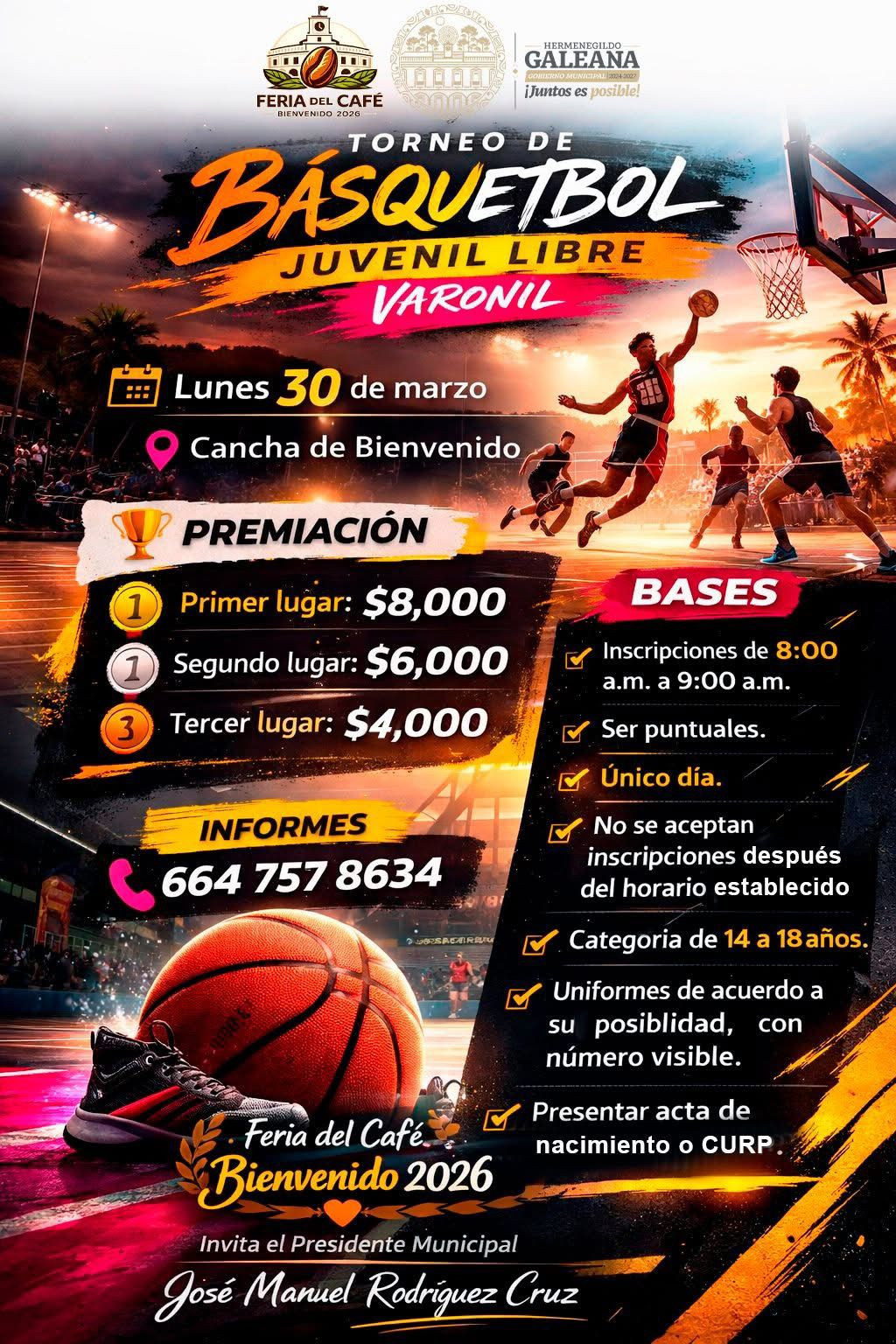 Feria del Café Bienvenido 2026 Torneo de Básquetbol Juvenil Libre Varonil